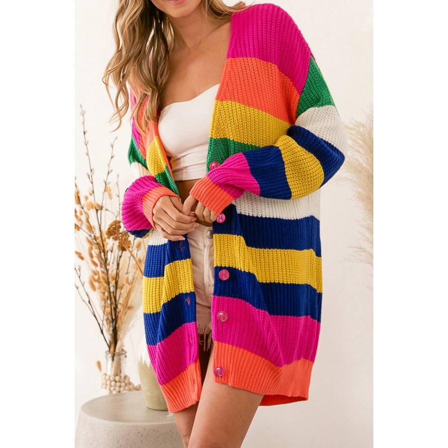 Striped Button Down Longline Cardigan Multicolor / S