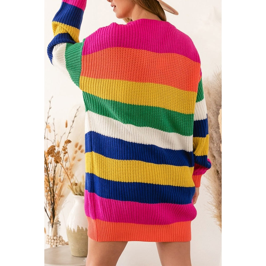 Striped Button Down Longline Cardigan Multicolor / S