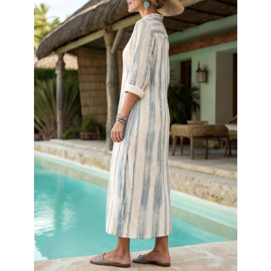 Striped Button-Down Midi Dress Apparel and Accessories