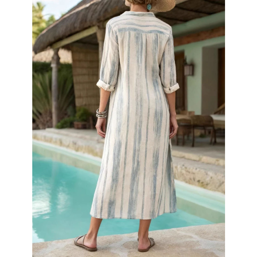 Striped Button-Down Midi Dress Apparel and Accessories