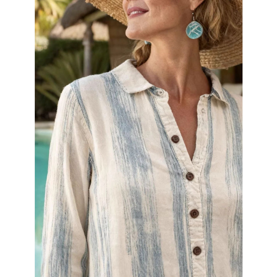 Striped Button-Down Midi Dress Apparel and Accessories