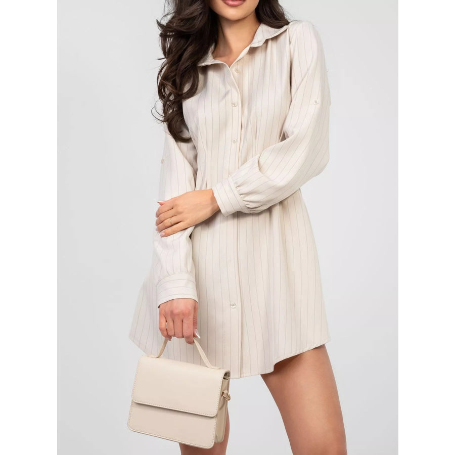 Striped Button-Down Mini Dress Apparel and Accessories