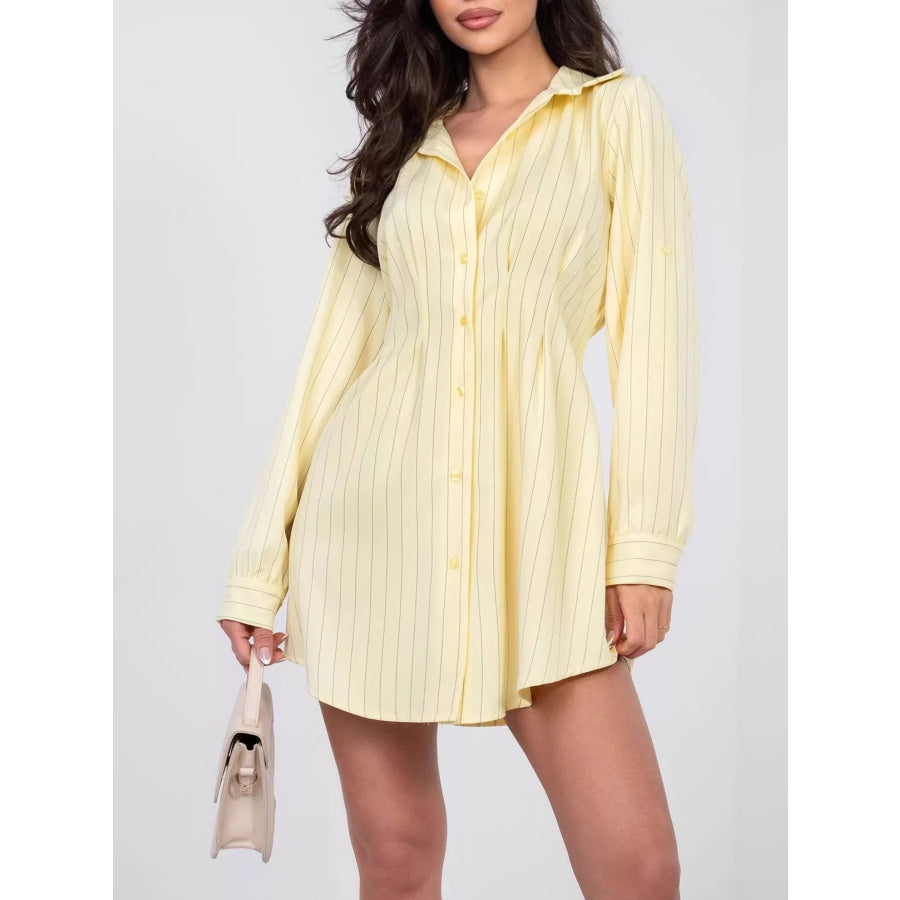 Striped Button-Down Mini Dress Apparel and Accessories