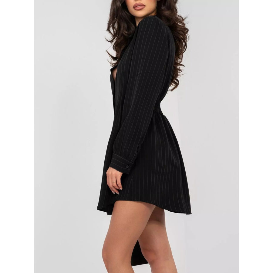Striped Button-Down Mini Dress Apparel and Accessories