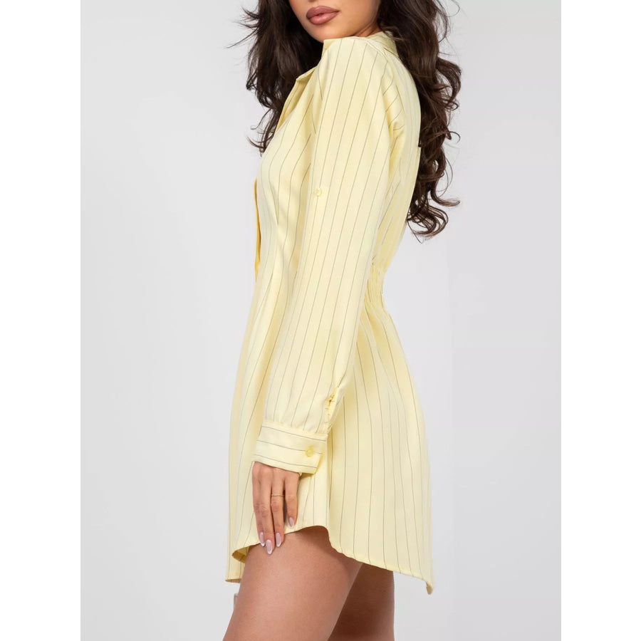 Striped Button-Down Mini Dress Apparel and Accessories