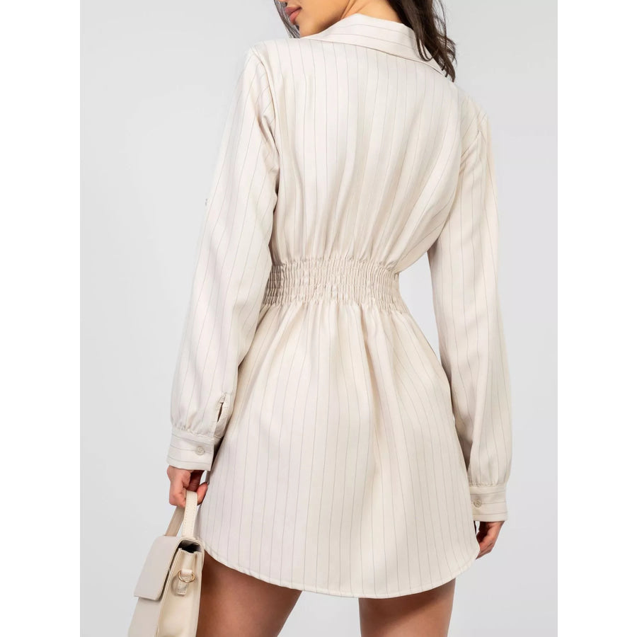 Striped Button-Down Mini Dress Apparel and Accessories