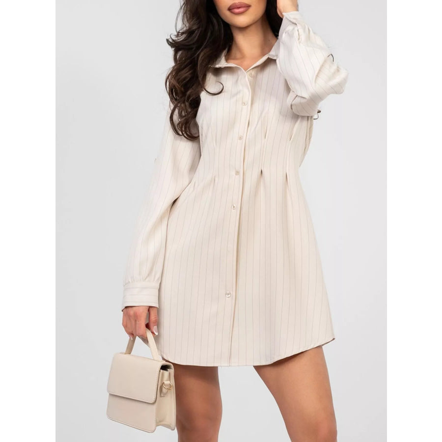 Striped Button-Down Mini Dress Apricot / S Apparel and Accessories