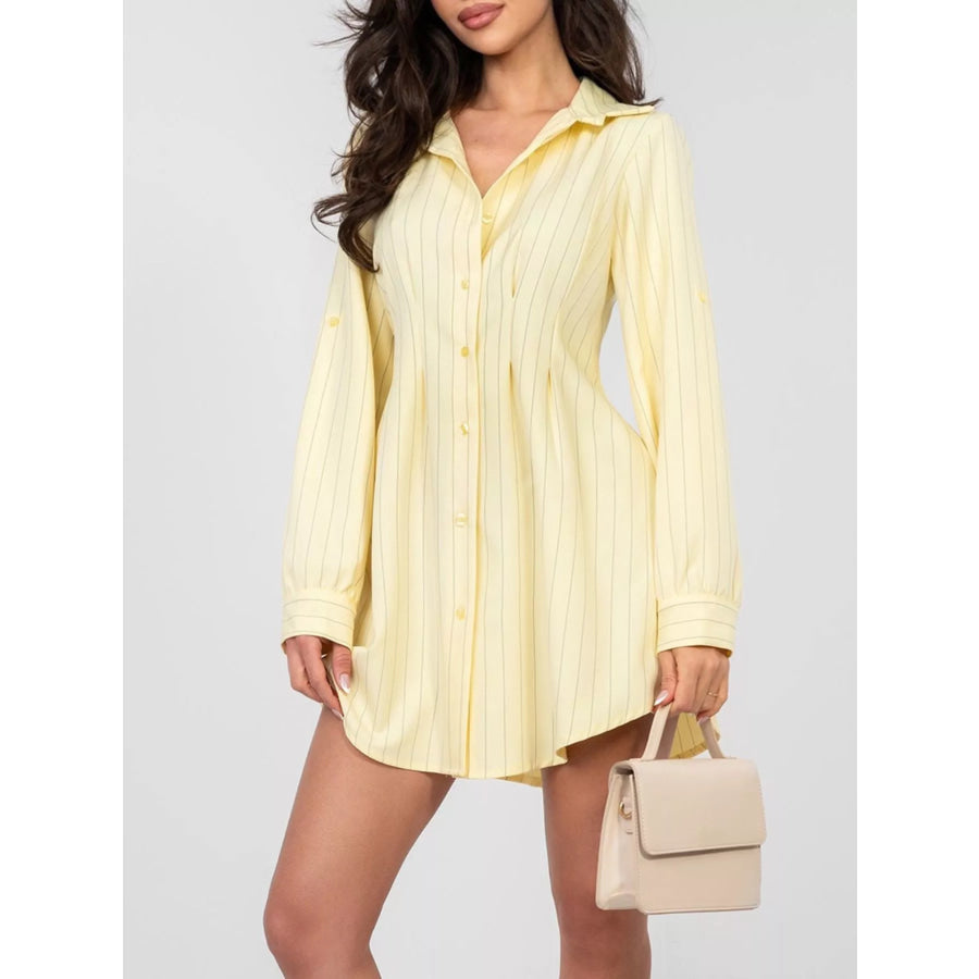 Striped Button-Down Mini Dress Light Yellow / S Apparel and Accessories