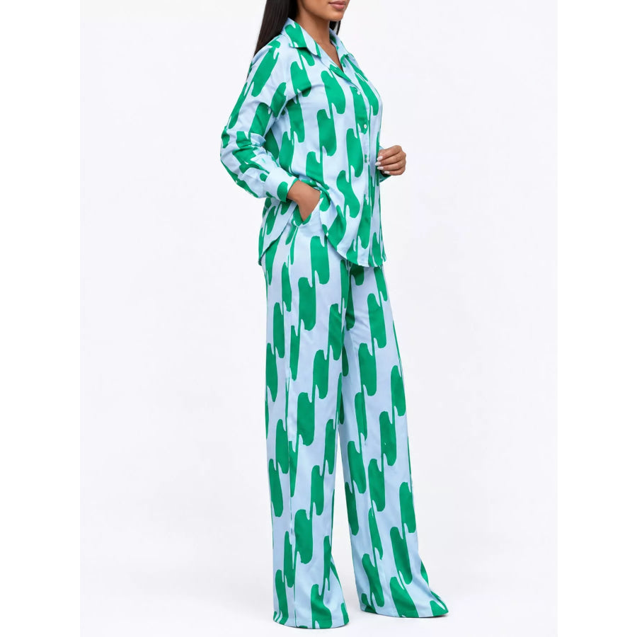 Striped Button-Down Shirt and Wide-Leg Pants Two-Piece Set Apparel Accessories