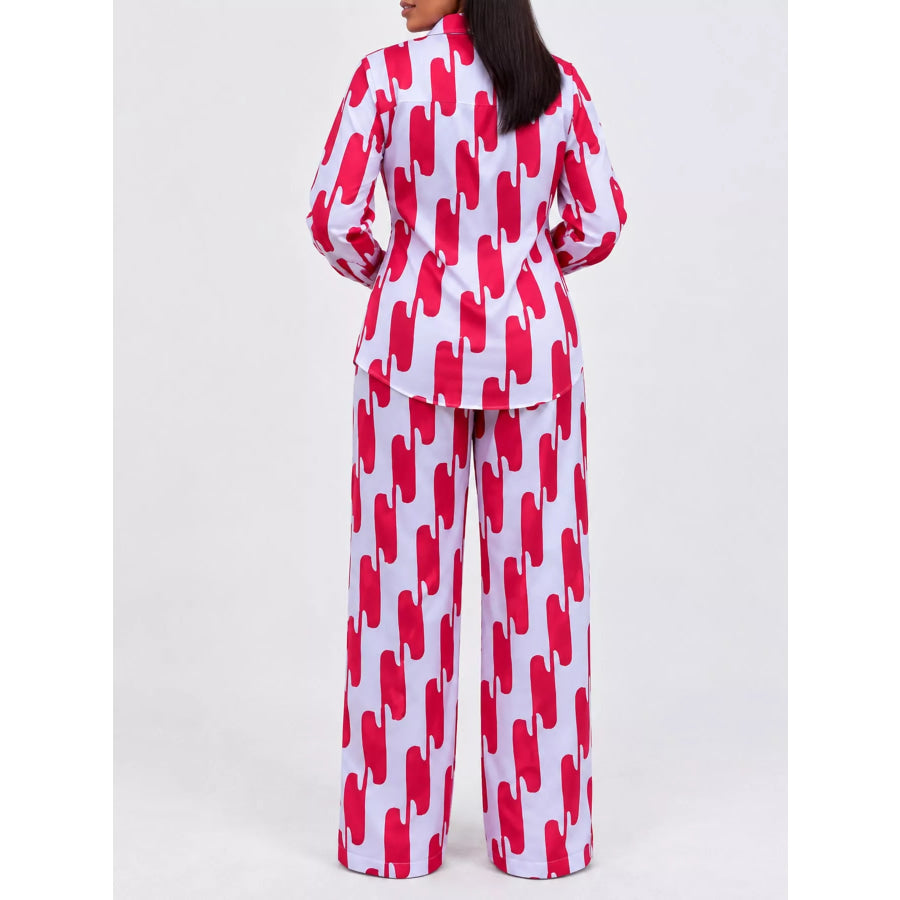 Striped Button-Down Shirt and Wide-Leg Pants Two-Piece Set Apparel Accessories