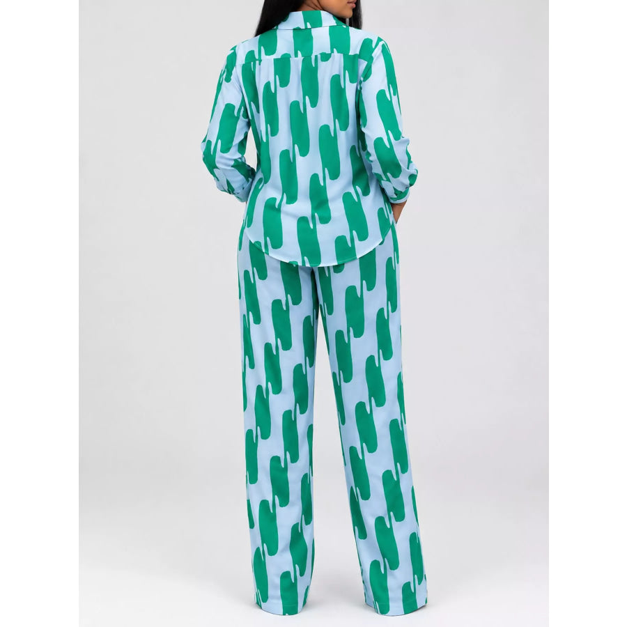 Striped Button-Down Shirt and Wide-Leg Pants Two-Piece Set Apparel Accessories