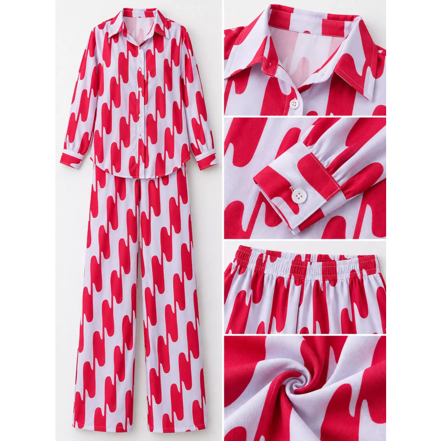 Striped Button-Down Shirt and Wide-Leg Pants Two-Piece Set Apparel Accessories