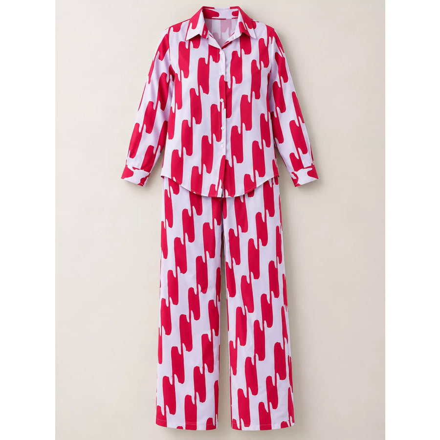 Striped Button-Down Shirt and Wide-Leg Pants Two-Piece Set Apparel Accessories