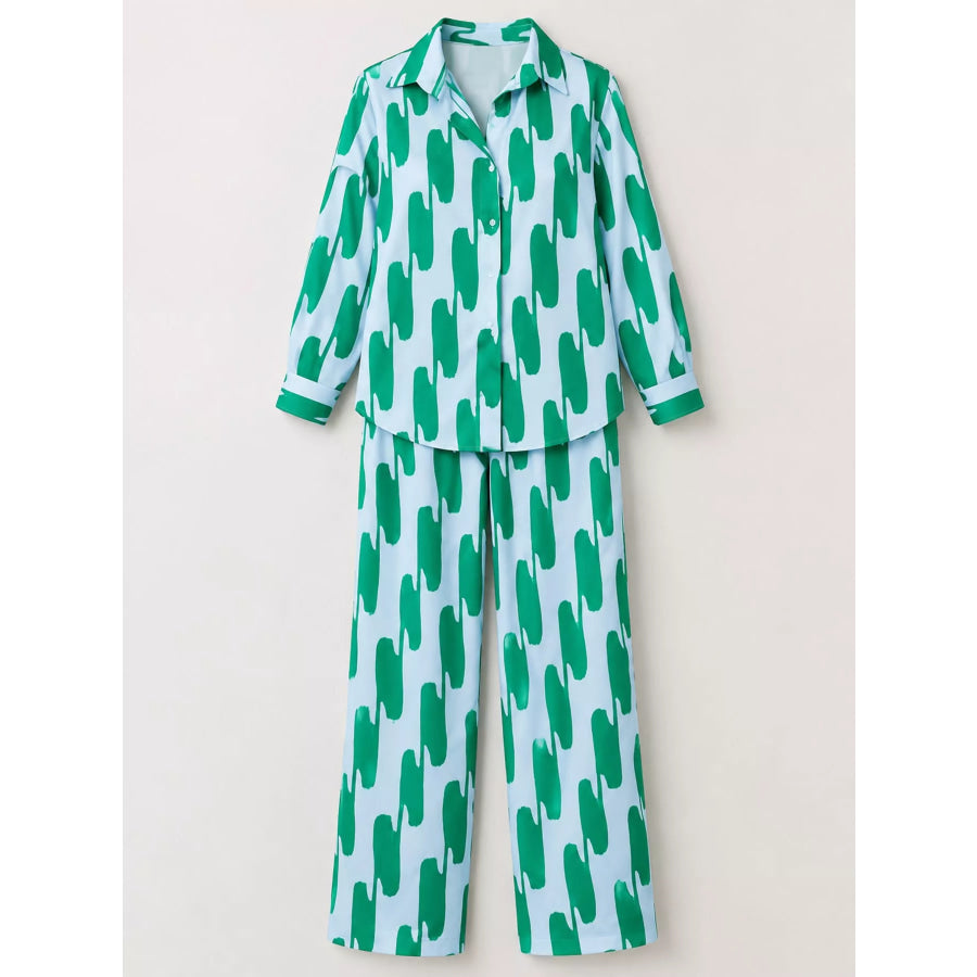 Striped Button-Down Shirt and Wide-Leg Pants Two-Piece Set Apparel Accessories