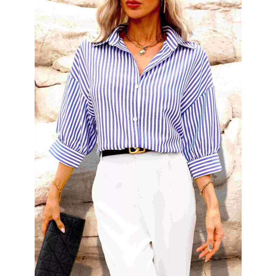 Striped Button-Down Shirt Blue / S Apparel and Accessories