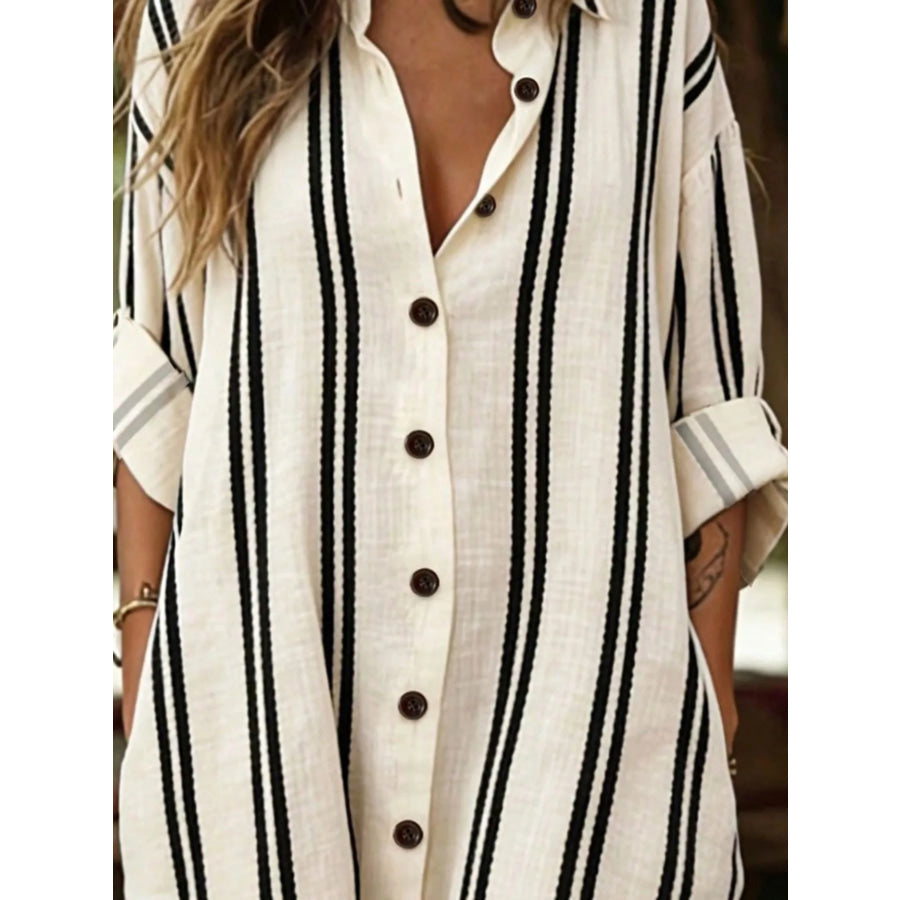 Striped Button-Down Shirt Dress Apparel and Accessories