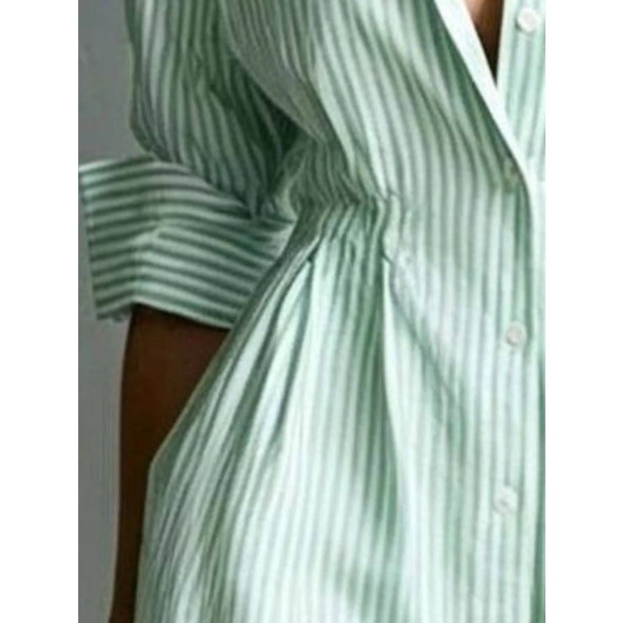 Striped Button-Down Shirt Dress with Contrast Hem Apparel and Accessories