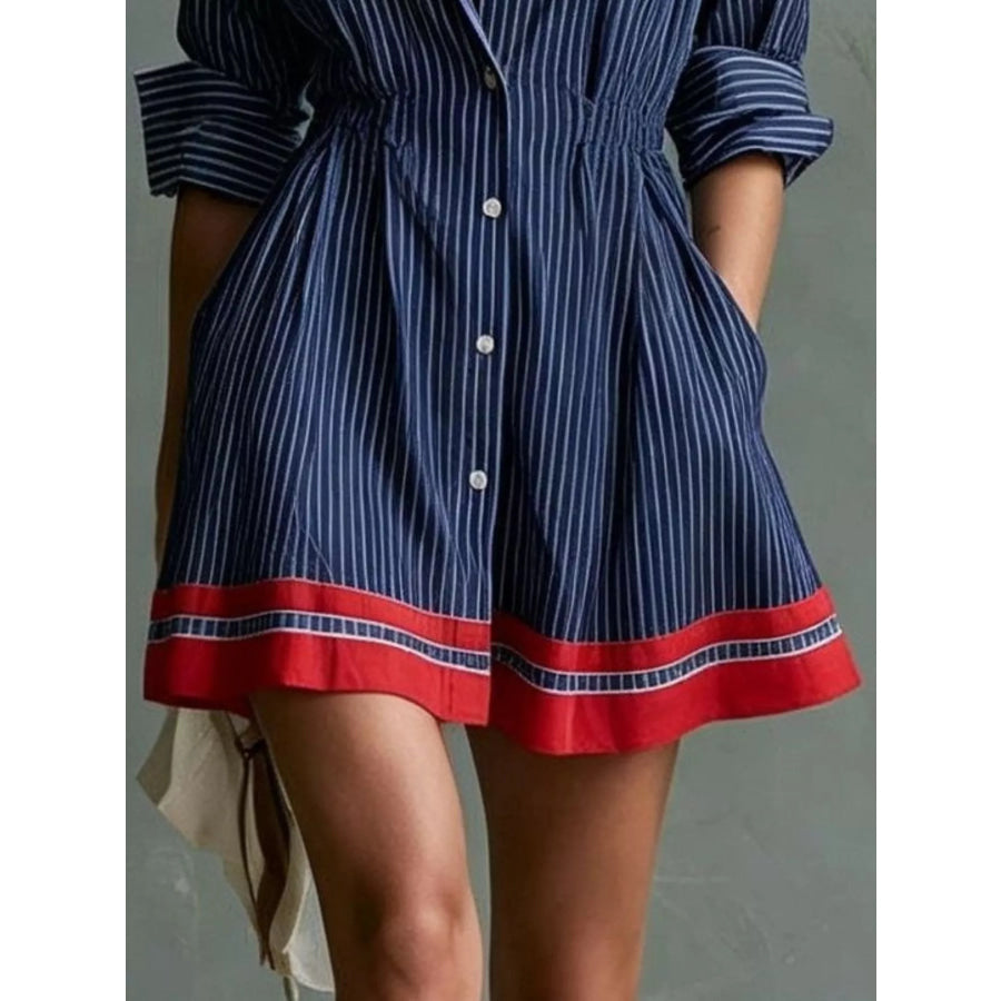 Striped Button-Down Shirt Dress with Contrast Hem Apparel and Accessories