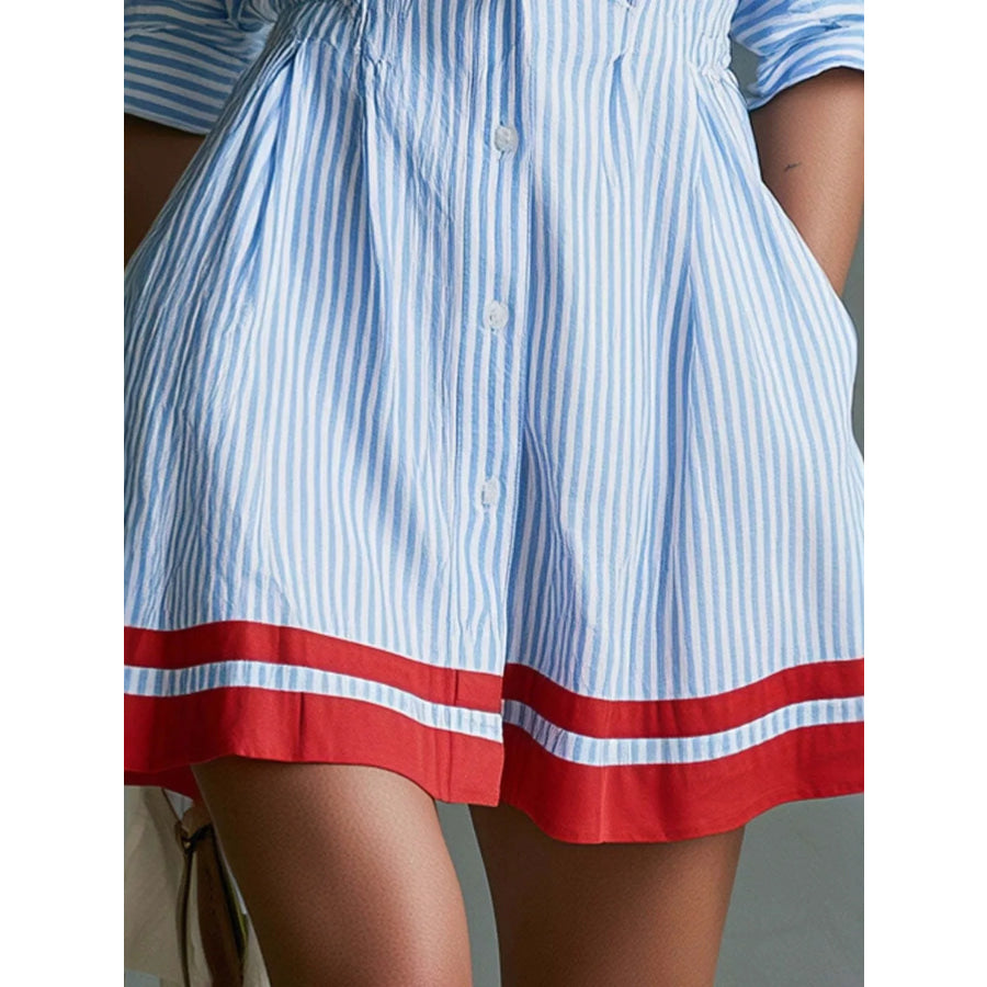 Striped Button-Down Shirt Dress with Contrast Hem Apparel and Accessories