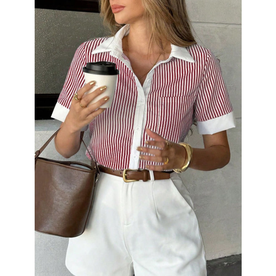 Striped Button-Down Short Sleeve Shirt Apparel and Accessories
