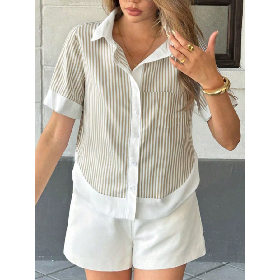 Striped Button-Down Short Sleeve Shirt Apparel and Accessories