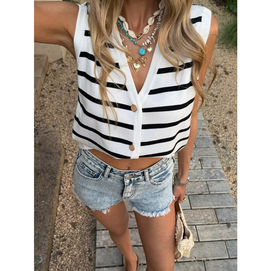 Striped Button-Down Sleeveless Cardigan Apparel and Accessories