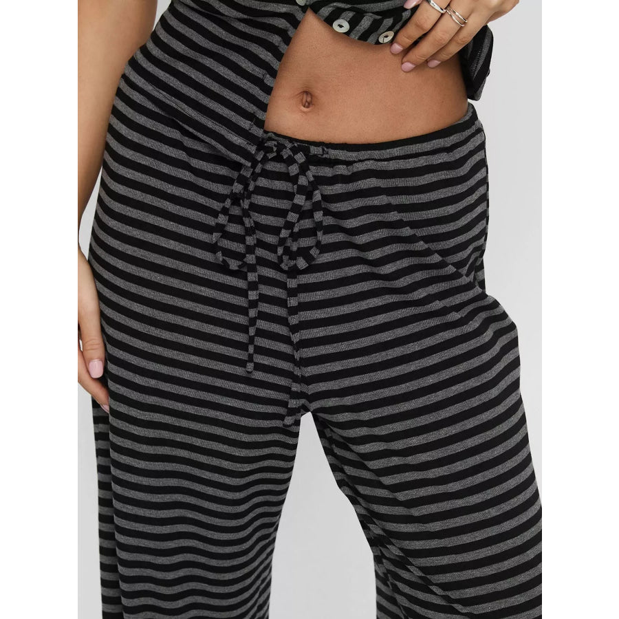 Striped Button-Down Top and Wide-Leg Pants Set Apparel and Accessories