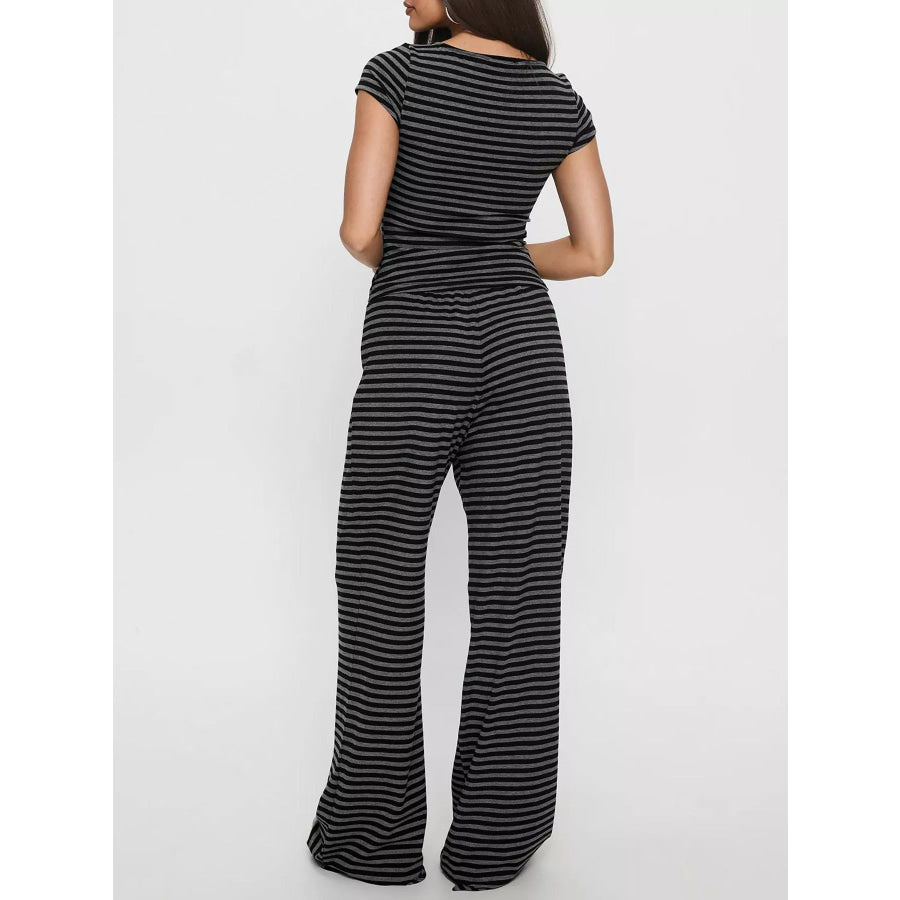 Striped Button-Down Top and Wide-Leg Pants Set Apparel and Accessories