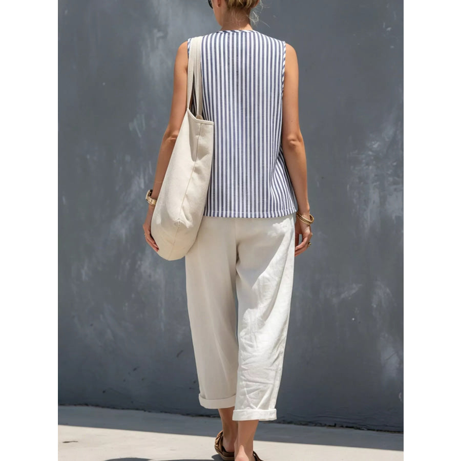 Striped Button Down Vest and Pants Set Apparel Accessories