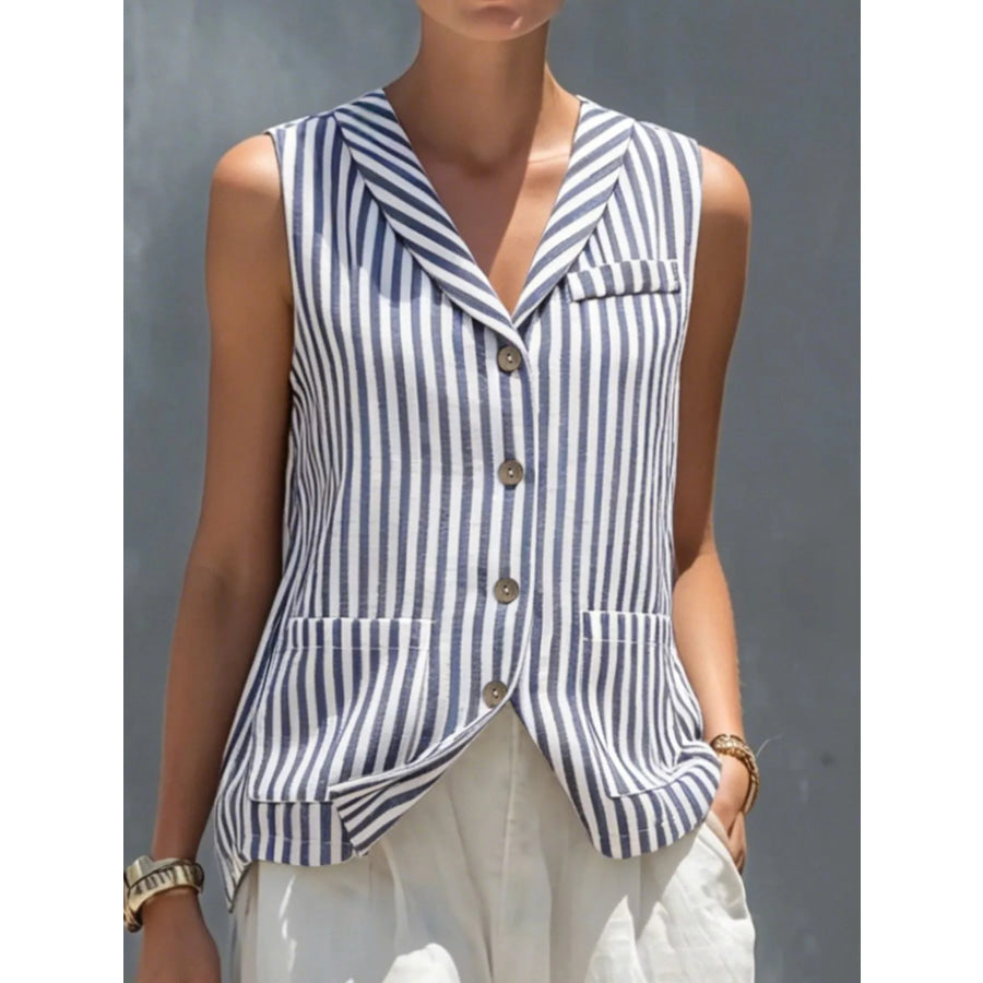 Striped Button Down Vest and Pants Set Apparel Accessories