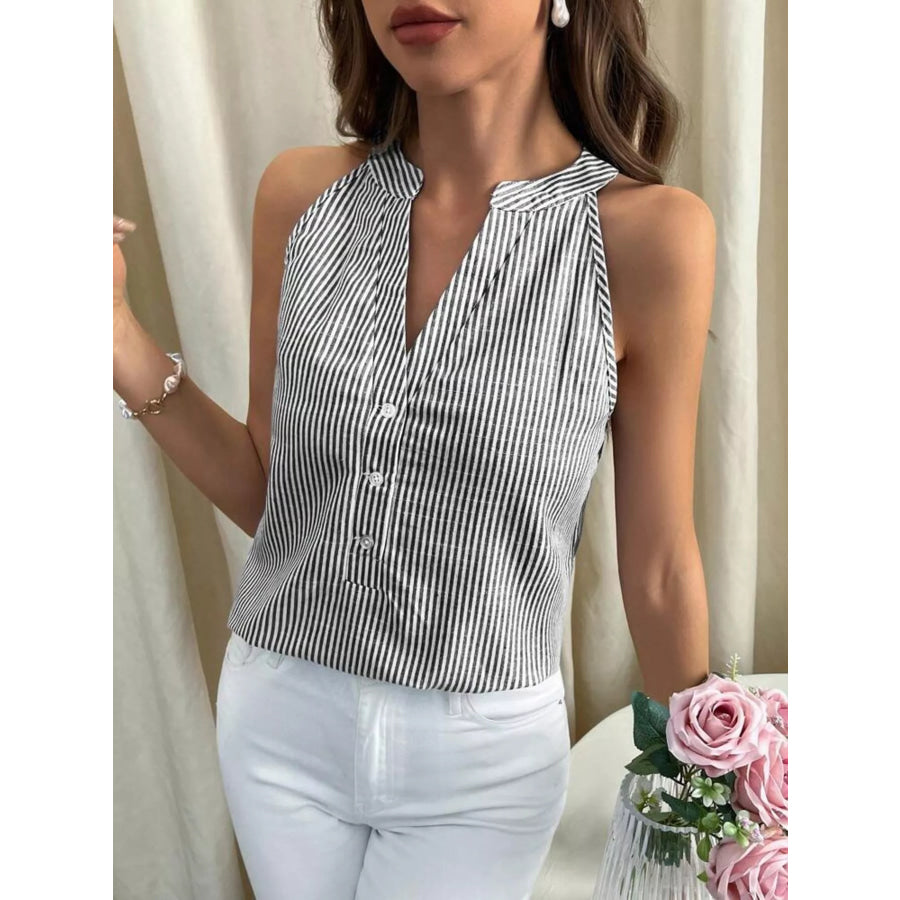 Striped Button Front Tank Apparel and Accessories