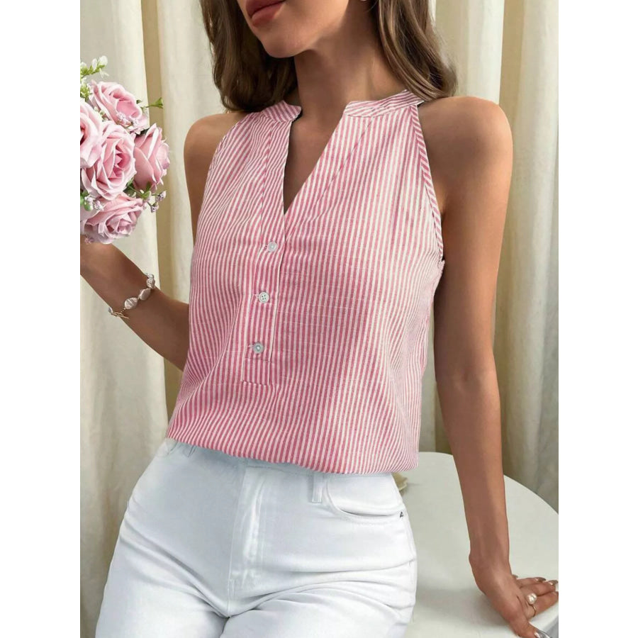 Striped Button Front Tank Apparel and Accessories