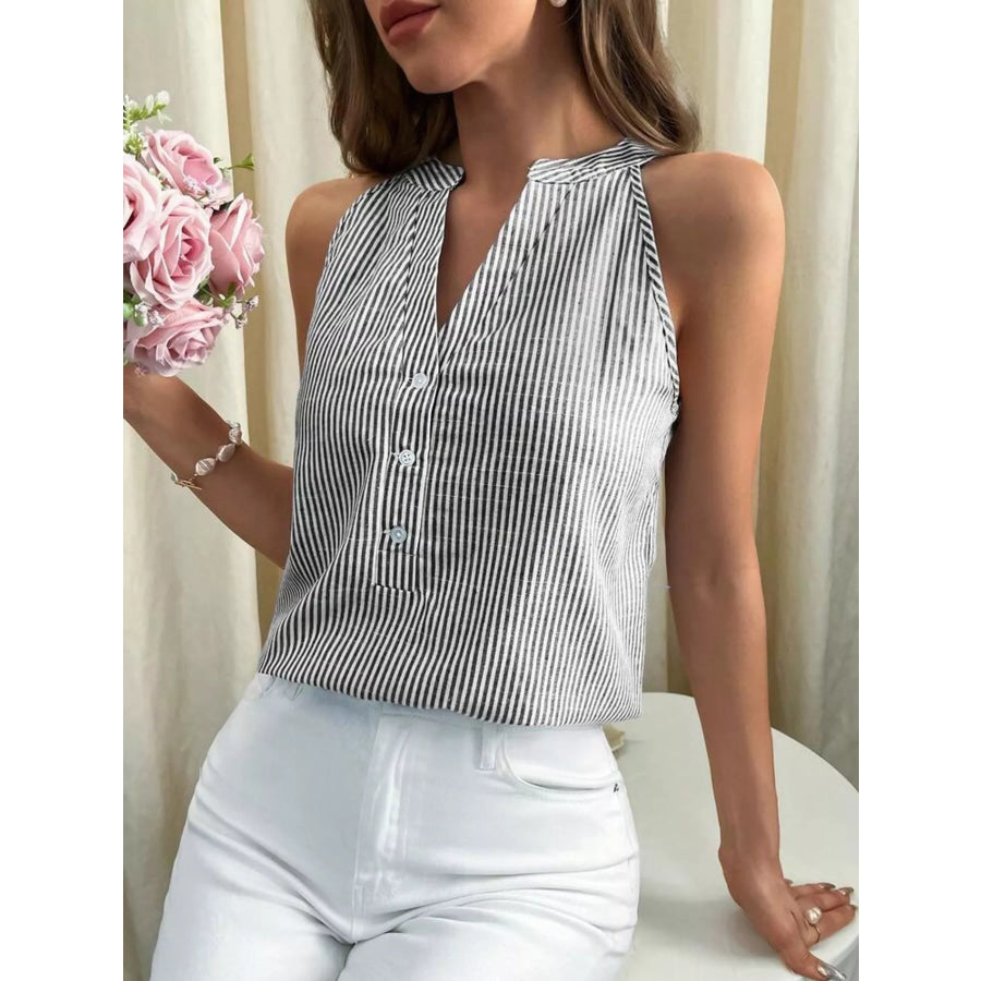Striped Button Front Tank Apparel and Accessories