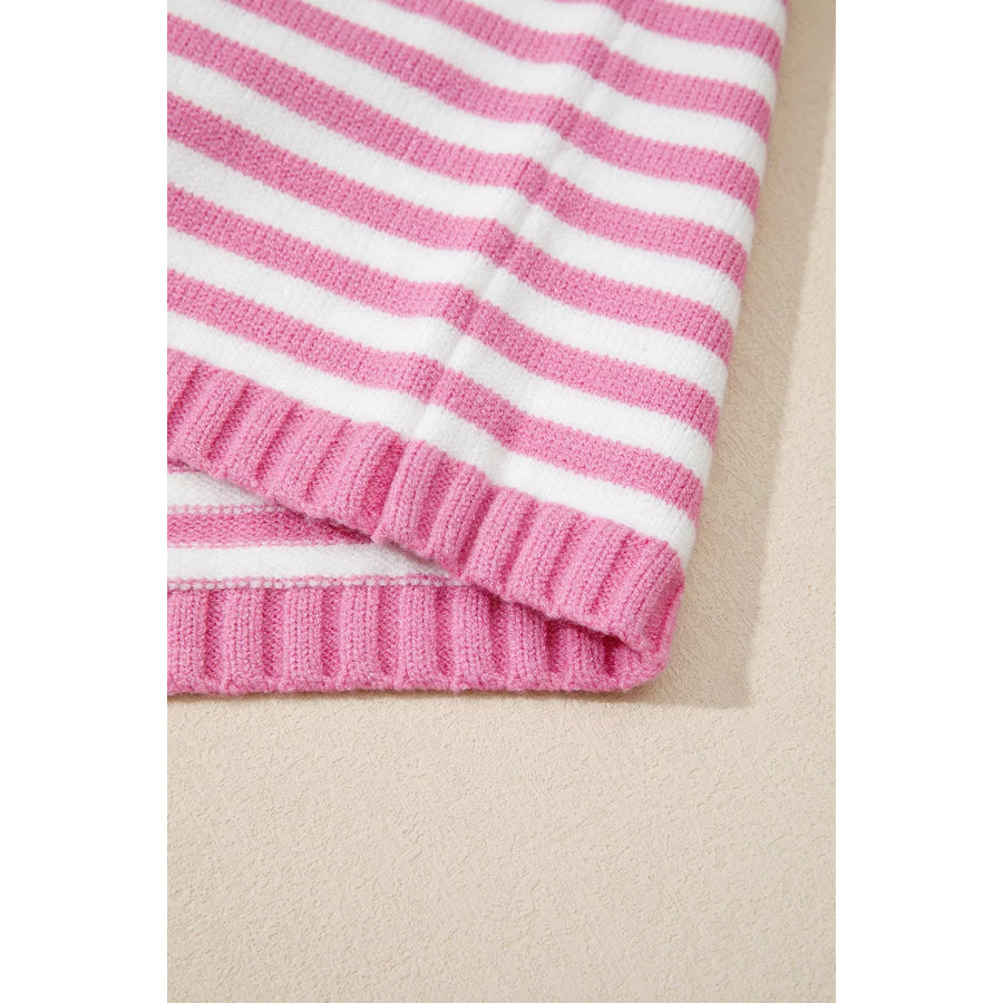 Striped Button Placket Drop Shoulder Long Sleeve Sweater Apparel and Accessories