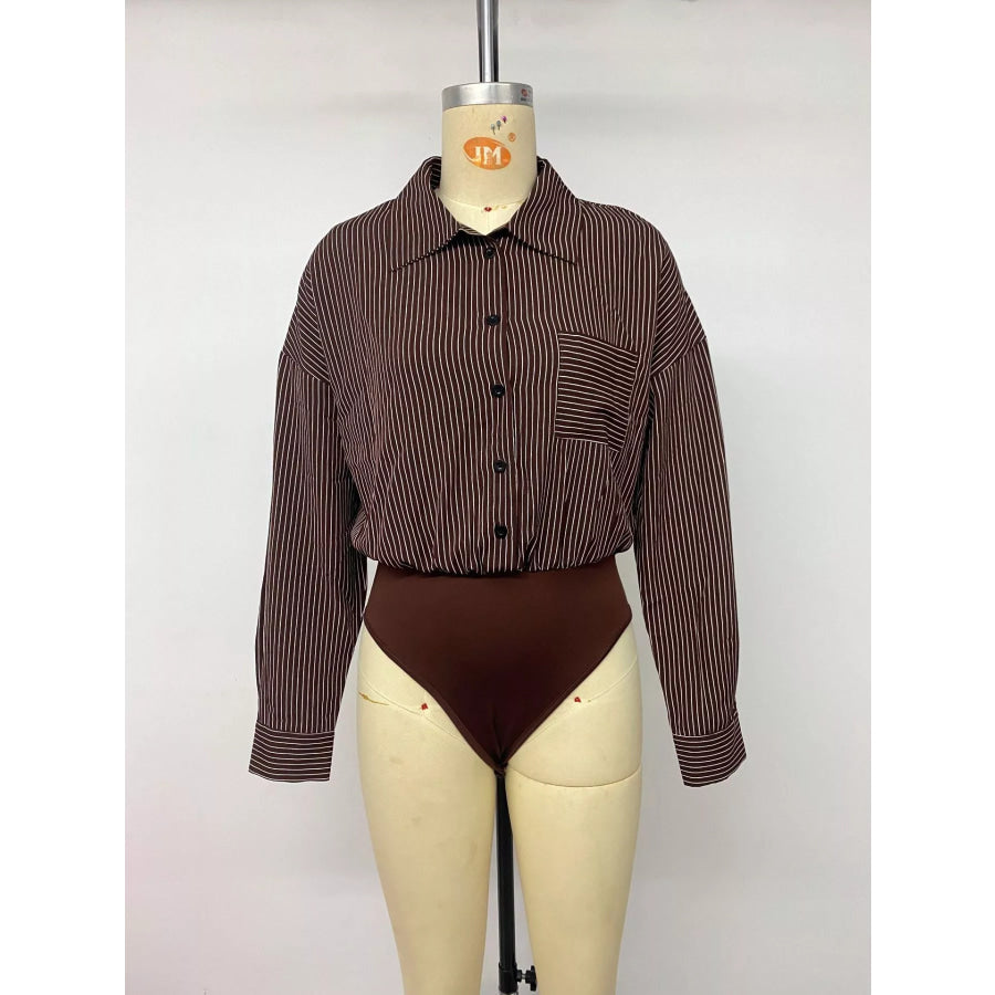 Striped Button-Up Bodysuit Apparel and Accessories