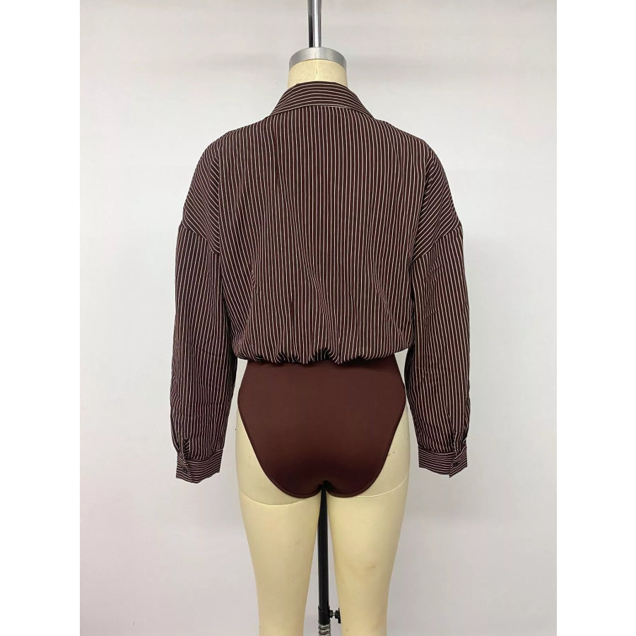 Striped Button-Up Bodysuit Apparel and Accessories