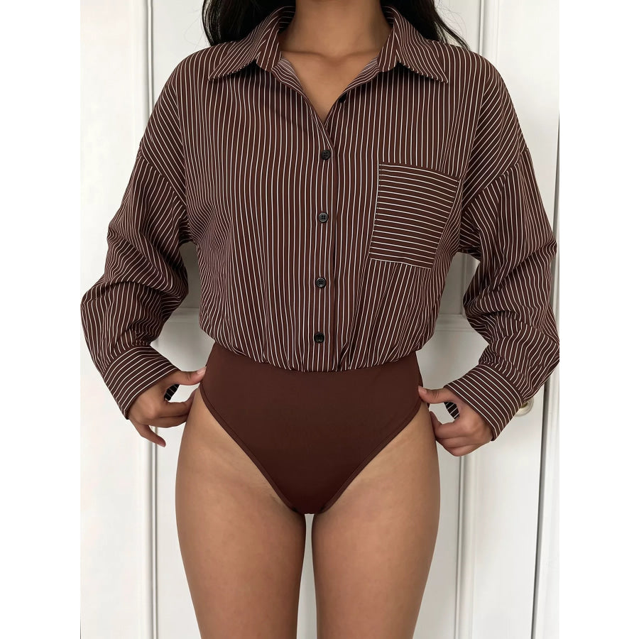 Striped Button-Up Bodysuit Apparel and Accessories
