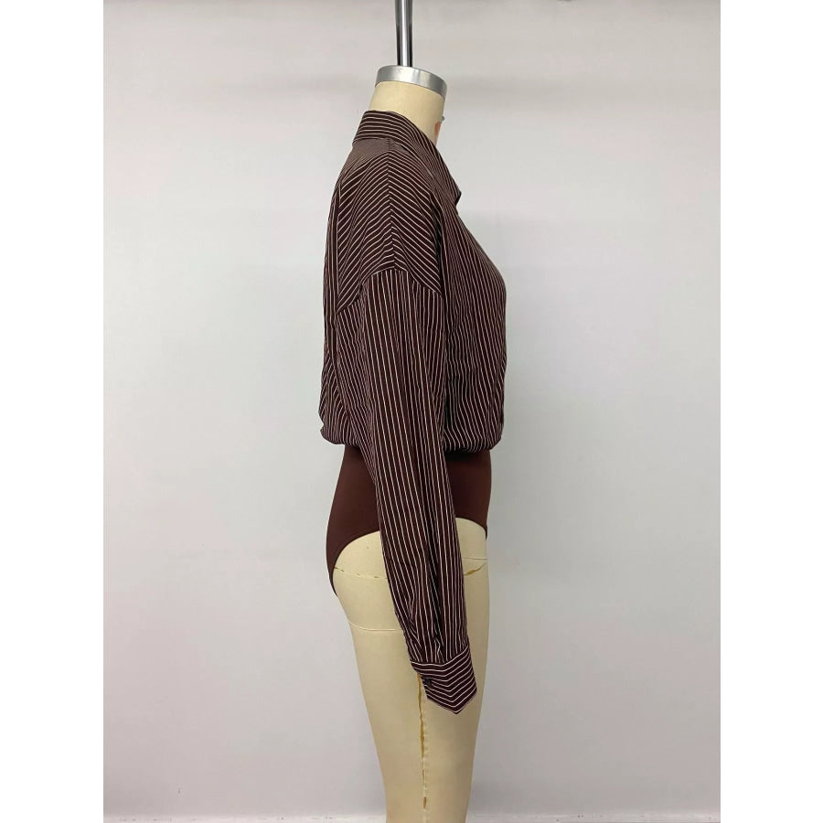 Striped Button-Up Bodysuit Apparel and Accessories