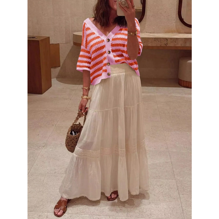 Striped Button Up Cardigan Apparel and Accessories