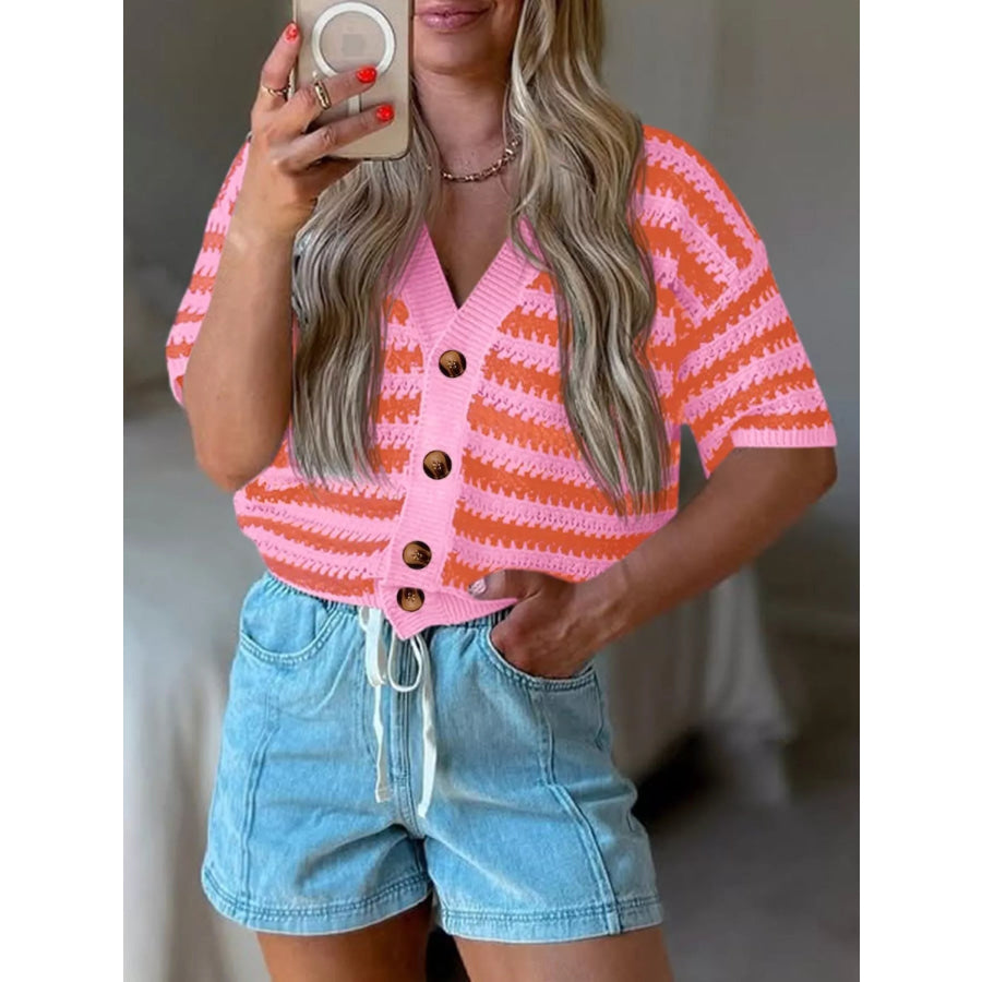 Striped Button Up Cardigan Apparel and Accessories