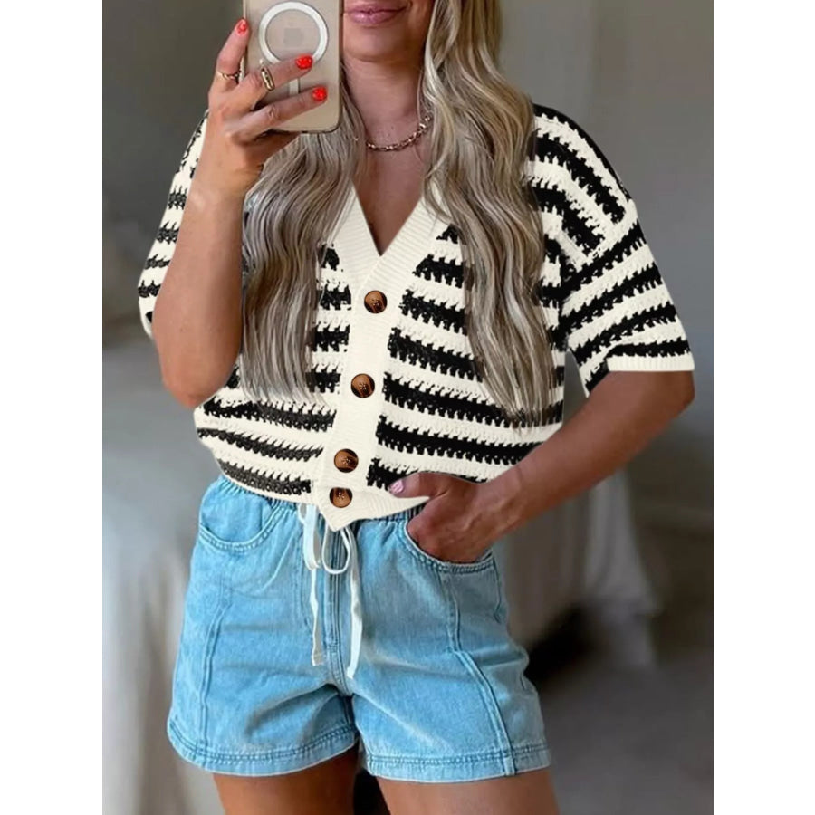 Striped Button Up Cardigan Apparel and Accessories