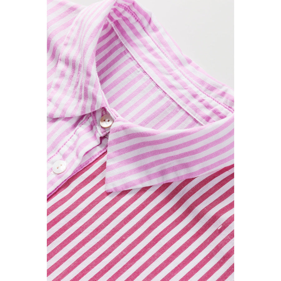 Striped Button Up Flounce Sleeve Shirt Apparel and Accessories