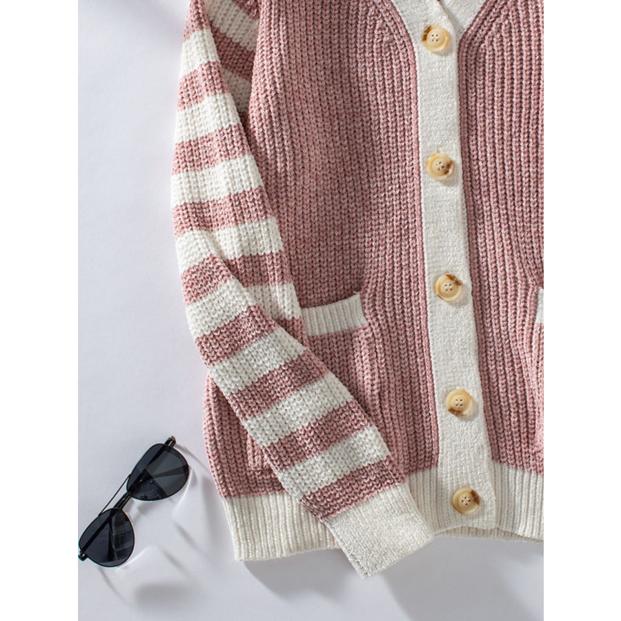 Striped Button Up Long Sleeve Cardigan Apparel and Accessories