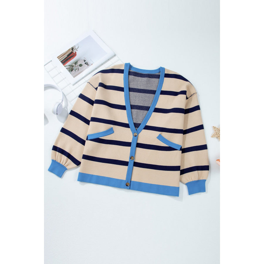 Striped Button Up Long Sleeve Cardigan Apparel and Accessories