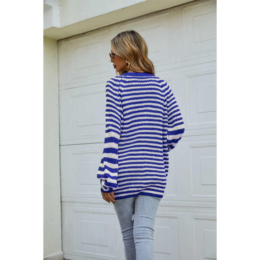 Striped Button Up Long Sleeve Cardigan Apparel and Accessories