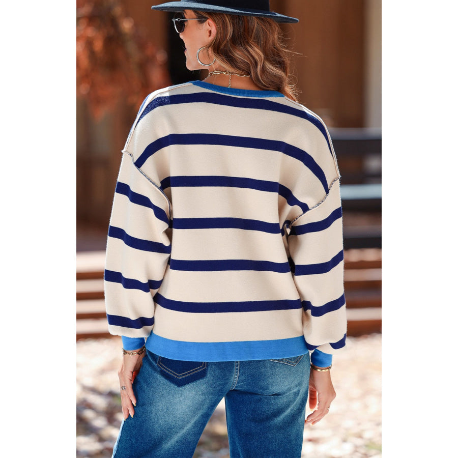 Striped Button Up Long Sleeve Cardigan Apparel and Accessories