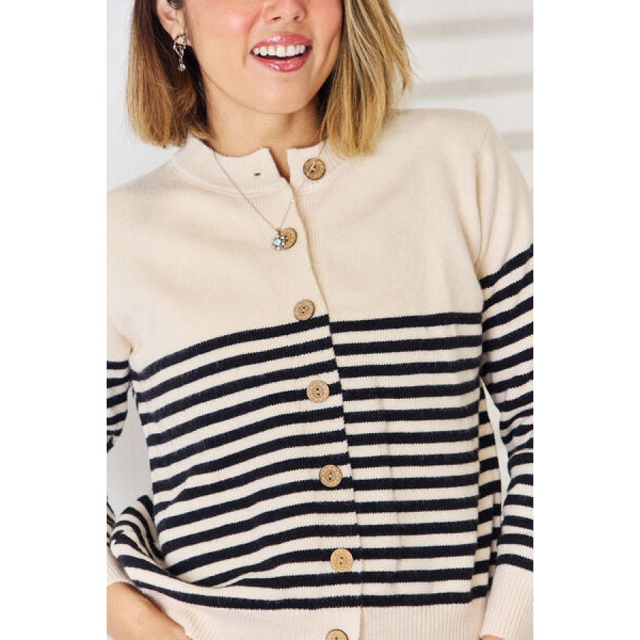 Striped Button Up Long Sleeve Cardigan Apparel and Accessories