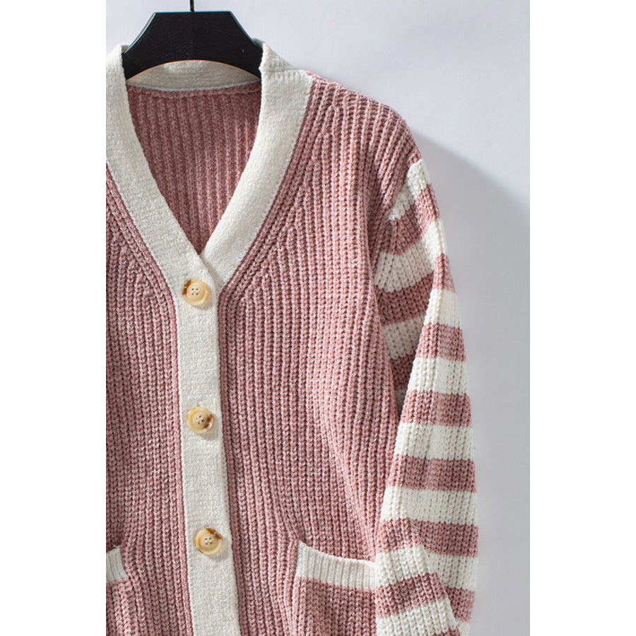 Striped Button Up Long Sleeve Cardigan Apparel and Accessories