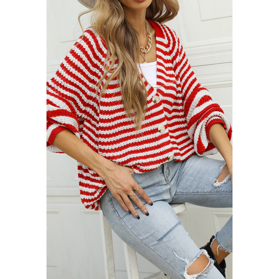 Striped Button Up Long Sleeve Cardigan Apparel and Accessories