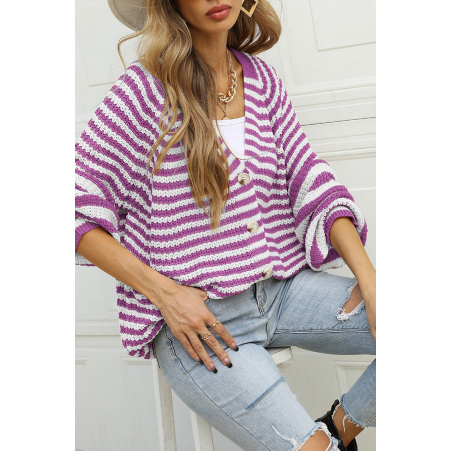 Striped Button Up Long Sleeve Cardigan Apparel and Accessories